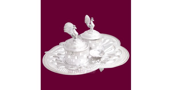 Pooja Purpose Peacock Box Container Tray in Pure Silver